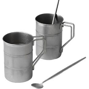 2Sets Vintage Lightweight Stainless Steel Camping Mugs 13oz/370ml With Spoon–Portable Coffee Tea Beer Cups For Hiking Backpacking Travel Outdoor Adventures