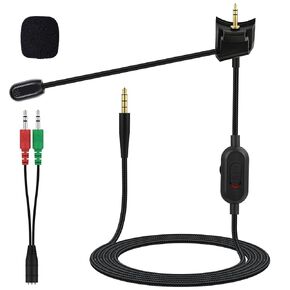 QC35 II Microphone Compatible with Bose QuietComfort 35 (Series II), QuietComfort 35 (Series I) Wireless Headphones, Boom Mic Cable with 3.5mm 1 to 2 splitter adapter, 4ft (Mute & Volume Adjustment)