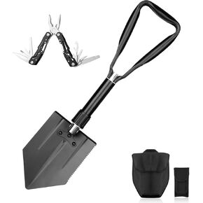 Survival Camping Shovel Multifunctional Folding Shovel Heavy Duty Alloy Steel Tactical Shovel with Saw for Hiking, Backpacking,Hunting,CarEmergency,Snow,Camping,Gardening, Outdoor Emergency (HS003)