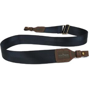 TOURBON 2-inch Cotton and Brown Leather Gun Sling Rifle Carry Strap