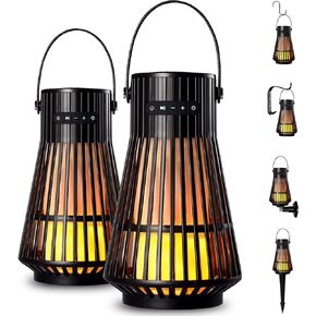 مكبرات صوت بلوتوث خارجية NUNET LED Flame Tiki Torch مع. لهب وامض، ستيريو لاسلكي حقيقي TWS يمكن إقرانه حتى 2 مكبرات صوت، صوت عالي الدقة/IP65 فانوس جو لاسلكي مقاوم للماء للفناء/الفناء، 2 حزمة