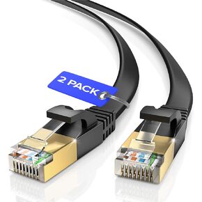 Cat7 Flat Ethernet Cable 2-Pack, 10ft Blue High-Speed Shielded Network Cable, 10Gbps 600MHz LAN Cord for Gaming, Streaming, PS5, Xbox, Smart TV, Router, Modem, and More in Kuwait