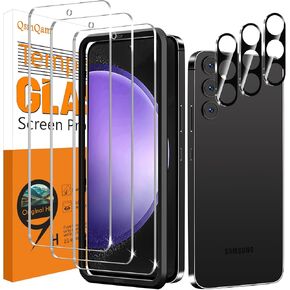QsmQam 3 Pack Screen Protector for Samsung Galaxy S24 FE + 3 Pack Camera Lens Protector, Ultra HD Tempered Glass, 9H Hardness, Anti Scratch, Easy Installation - Case Friendly