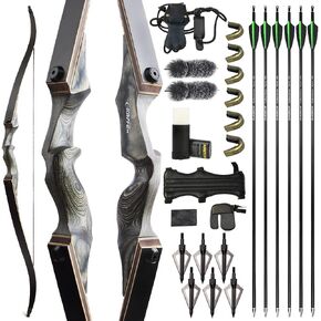 ZSHJGJR 60" Recurve Bow Blackhunter and Arrow Set for Adults American Hunting Longbow Archery Bow 20-60lbs Right/Left Handed for Archery Hunting Targeting