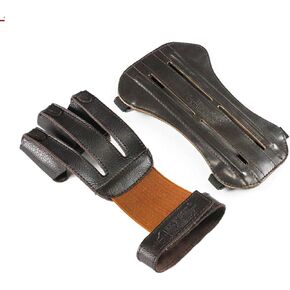 Linkboy Archery Gloves Hunting Shooting Three Finger ，Arm Guard 100% Pure Ox Leather Protection Archery Protective Gloves Brown - 1set