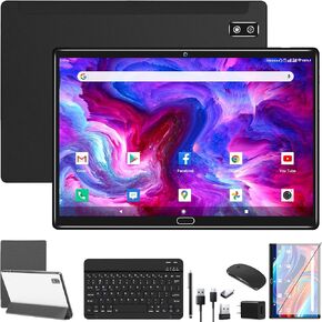 2024 Latest Android 13 Tablet, 2 in 1 Tablet 10.1 Inch, 4G Cellular Tablet with Keyboard, 64GB ROM + 4GB RAM, Octa-Core Processor, 2 Sim Slots, 13MP Camera, GPS/WiFi/Bluetooth/Mouse/Stylus(Black)