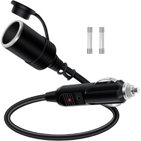Car Cigarette Lighter Extension Cable 12V 24V Car Charger Extension Cable 16AWG 2x1.0mm² Cigarette Lighter Cable with LED and 15A Fused for Car Motorcycle (3.2 FT)