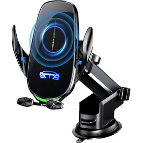 Wireless Car Charger Mount, Fast Charging Auto Clamping 15W Intelligent Dual Control Induction Car Phone Holder Mount Wireless Charging Compatible with All iPhone Android Smartphone