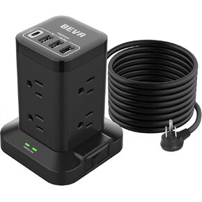 BEVA Power Strip Tower, Surge Protector with USB Ports, 6.5 FT Extension Cord, Charging Tower for Multiple Devices 8 AC and 4 USB(USB-C) for Office Supplies Dorm Room Essentials Office Organization