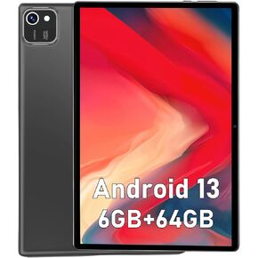 Tablet 10.1 inch Android 13 Tablets 64GB ROM 512GB Expand, Quad-Core Processor, 1280x800 IPS HD Touchscreen, GPS, WiFi, Dual Camera, Bluetooth, Long Life Battery (Black)