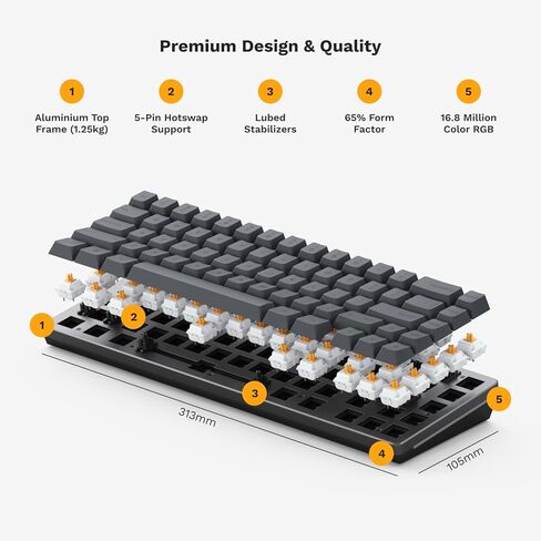 Glorious Gaming GMMK 2 Compact 65% Barebones (الإطار فقط) - إطار لوحة مفاتيح ميكانيكية للألعاب، حجم TKL صغير (65%)، ألومنيوم، قابل للتخصيص، لكل مفتاح RGB، تخطيط QWERTY أمريكي - أسود in Kuwait