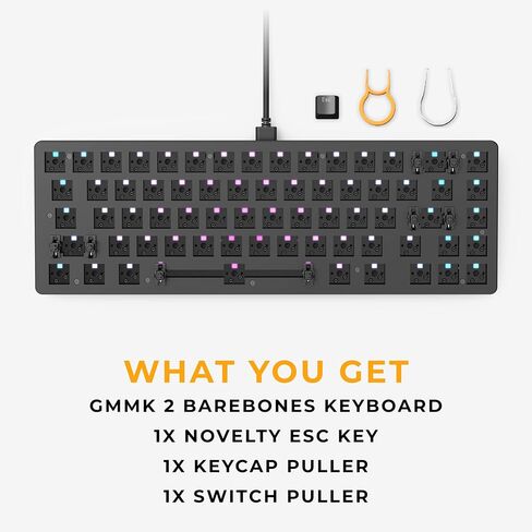 Glorious Gaming GMMK 2 Compact 65% Barebones (الإطار فقط) - إطار لوحة مفاتيح ميكانيكية للألعاب، حجم TKL صغير (65%)، ألومنيوم، قابل للتخصيص، لكل مفتاح RGB، تخطيط QWERTY أمريكي - أسود in Kuwait