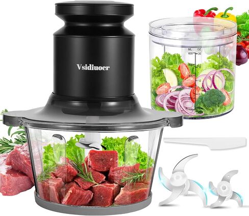 Food Processor, 400W Electric Food Chopper with 2 Glass Bowls (8 Cup+2.5 Cup), Meat Grinder with 2 Sets Stainless Steel Blades for Baby Food,Meat, Vegetables, Fruits, Nuts in Saudi Arabia
