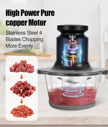 Food Processor, 400W Electric Food Chopper with 2 Glass Bowls (8 Cup+2.5 Cup), Meat Grinder with 2 Sets Stainless Steel Blades for Baby Food,Meat, Vegetables, Fruits, Nuts in Saudi Arabia