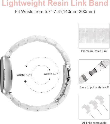 Wearlizer Resin and Stainless Steel Compatible with Fitbit Versa/Versa 2 /Versa Lite/Versa SE Bands Women Men, Lightweight Replacement Compatible with Fitbit Versa,Grey in Kuwait