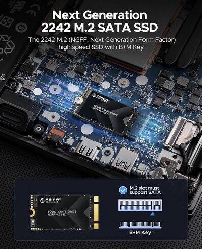 ORICO 128GB M.2 2242 SATA SSD, Compact Internal Solid State Drive with TLC NAND Flash, Up to 460MB/s Read & 420MB/s Write Speeds, Compatible with Ultra-Thin Laptops, and Mini PCs - Y20M-2242 in Saudi Arabia
