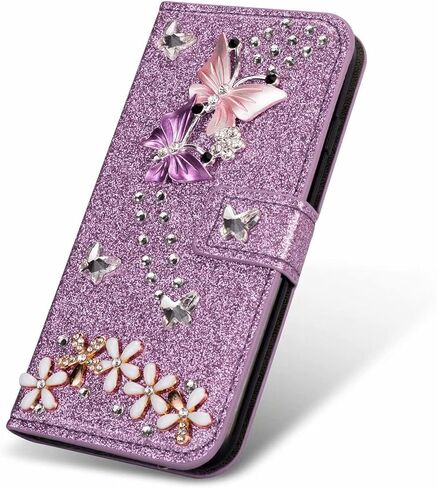 Losin Compatible with Galaxy S24 Ultra Wallet Case with Card Slots Luxury 3D Bling Glitter Diamond Rhinestones Butterfly Flowers Design for Women Girls Sparkle Shiny PU Leather Stand Kickstand Cover in Saudi Arabia
