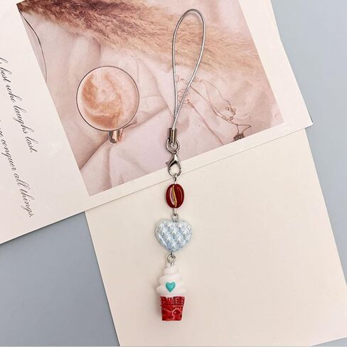Cute Phone Charm Aesthetic Y2K Phone Charms Strap Red Strawberry Bear Star Cake Fork Spoon Heart Accessories for Phone Keychain Camera Purse Backpack Bag Pendants Décor (1x Ice cream) in Kuwait