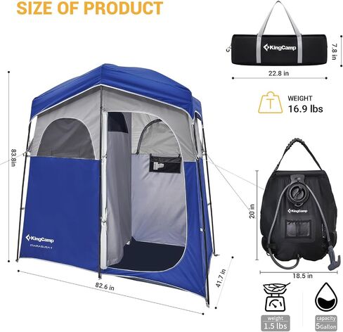KingCamp Camping Shower Tent Oversize Space Privacy Tent Portable Outdoor Shower Tents for Camping with Shower Bag Dressing Room Easy Set Up Shower Privacy Shelter 1 Room/2 Rooms Toilet Tent in Saudi Arabia