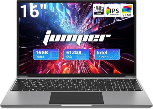 كمبيوتر محمول Jumper مقاس 16 بوصة، وذاكرة وصول عشوائي 16 جيجابايت ومحرك أقراص SSD سعة 512 جيجابايت، ومعالج Celeron N5095 رباعي النواة، وشاشة FHD IPS 1920x1200، وأجهزة كمبيوتر محمولة تعمل بنظام التشغيل Windows 11 مع 4 مكبرات صوت ستيريو، وUSB3.0، وWiFi-5، و in Kuwait