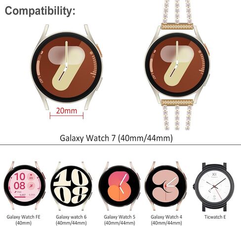 Surace Compatible with Galaxy Watch 7 Band 40mm 44mm, Galaxy Watch 6 Band, Galaxy Watch 5 Band, Galaxy Watch 4 Band Women Bling Diamond Rhinestone Link Bracelet for Samsung Watch 7/FE/6/5/4, Gold in Saudi Arabia