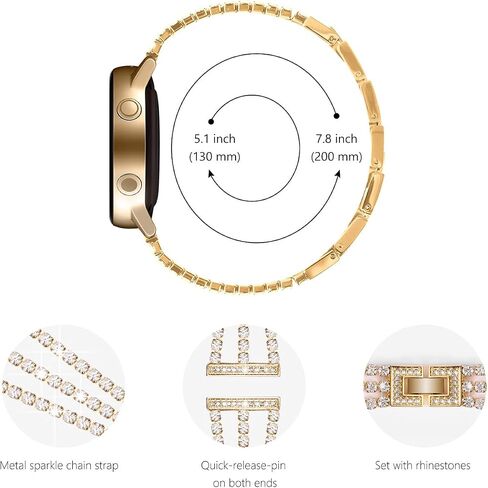 Surace Compatible with Galaxy Watch 7 Band 40mm 44mm, Galaxy Watch 6 Band, Galaxy Watch 5 Band, Galaxy Watch 4 Band Women Bling Diamond Rhinestone Link Bracelet for Samsung Watch 7/FE/6/5/4, Gold in Saudi Arabia