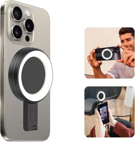 ضوء سيلفي مغناطيسي لهاتف iPhone، حجم الجيب LED يملأ الهاتف مع 6 أوضاع ألوان، ضوء هاتف محمول لتسجيل الفيديو/صور السيلفي/TikTok/البث المباشر، أسود in Kuwait