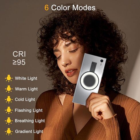 ضوء سيلفي مغناطيسي لهاتف iPhone، حجم الجيب LED يملأ الهاتف مع 6 أوضاع ألوان، ضوء هاتف محمول لتسجيل الفيديو/صور السيلفي/TikTok/البث المباشر، أسود in Kuwait