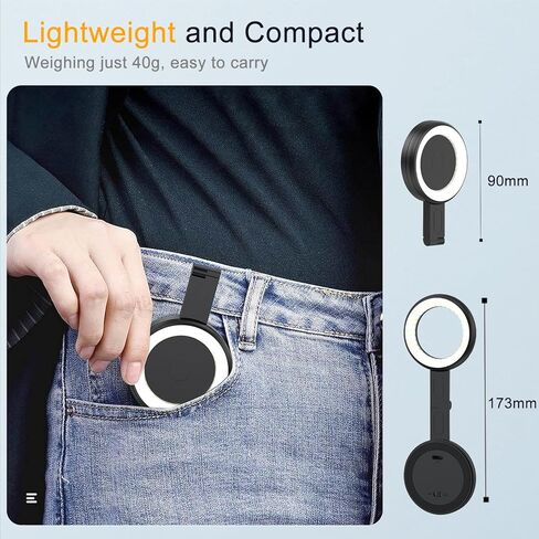 ضوء سيلفي مغناطيسي لهاتف iPhone، حجم الجيب LED يملأ الهاتف مع 6 أوضاع ألوان، ضوء هاتف محمول لتسجيل الفيديو/صور السيلفي/TikTok/البث المباشر، أسود in Kuwait