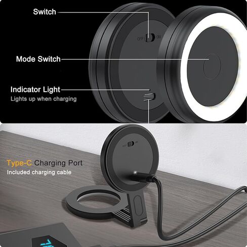 ضوء سيلفي مغناطيسي لهاتف iPhone، حجم الجيب LED يملأ الهاتف مع 6 أوضاع ألوان، ضوء هاتف محمول لتسجيل الفيديو/صور السيلفي/TikTok/البث المباشر، أسود in Kuwait