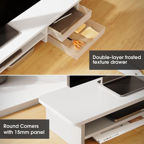 Fenge Monitor Stand, Dual Monitor Riser, 42.5inch Large Desk Computer Monitor Stand Riser with Drawer, 2 Tier Wood & Acrylic Desktop Organizer for Computer, Laptop, Printer, TV Screen Riser in Kuwait
