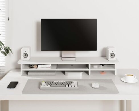 Fenge Monitor Stand, Dual Monitor Riser, 42.5inch Large Desk Computer Monitor Stand Riser with Drawer, 2 Tier Wood & Acrylic Desktop Organizer for Computer, Laptop, Printer, TV Screen Riser in Kuwait