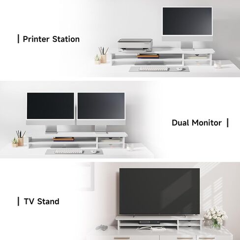 Fenge Monitor Stand, Dual Monitor Riser, 42.5inch Large Desk Computer Monitor Stand Riser with Drawer, 2 Tier Wood & Acrylic Desktop Organizer for Computer, Laptop, Printer, TV Screen Riser in Kuwait