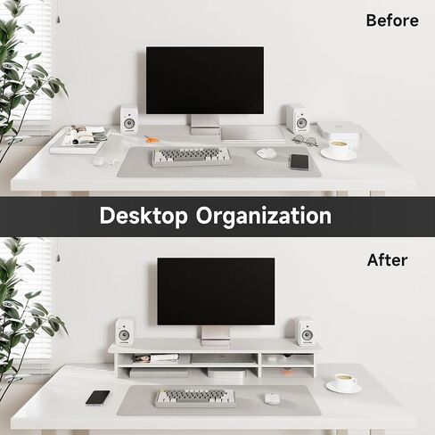 Fenge Monitor Stand, Dual Monitor Riser, 42.5inch Large Desk Computer Monitor Stand Riser with Drawer, 2 Tier Wood & Acrylic Desktop Organizer for Computer, Laptop, Printer, TV Screen Riser in Kuwait