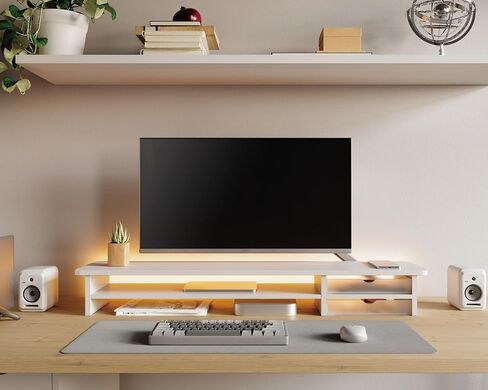 Fenge Monitor Stand, Dual Monitor Riser, 42.5inch Large Desk Computer Monitor Stand Riser with Drawer, 2 Tier Wood & Acrylic Desktop Organizer for Computer, Laptop, Printer, TV Screen Riser in Kuwait