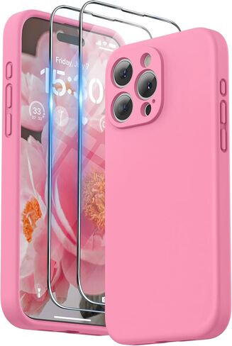 SURPHY Designed for iPhone 15 Pro Max Case with Screen Protector and Lanyard, Phone Strap and Liquid Silicone Phone Case (Camera Protective + Soft Microfiber Lining) 6.7 inch 2023 (Pink) in Saudi Arabia