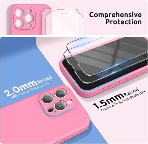 SURPHY Designed for iPhone 15 Pro Max Case with Screen Protector and Lanyard, Phone Strap and Liquid Silicone Phone Case (Camera Protective + Soft Microfiber Lining) 6.7 inch 2023 (Pink) in Saudi Arabia