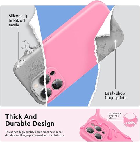 SURPHY Designed for iPhone 15 Pro Max Case with Screen Protector and Lanyard, Phone Strap and Liquid Silicone Phone Case (Camera Protective + Soft Microfiber Lining) 6.7 inch 2023 (Pink) in Saudi Arabia