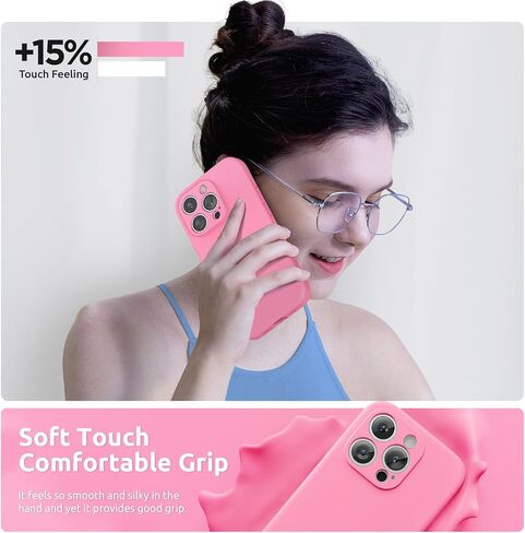SURPHY Designed for iPhone 15 Pro Max Case with Screen Protector and Lanyard, Phone Strap and Liquid Silicone Phone Case (Camera Protective + Soft Microfiber Lining) 6.7 inch 2023 (Pink) in Saudi Arabia