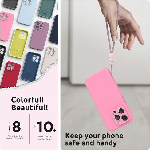 SURPHY Designed for iPhone 15 Pro Max Case with Screen Protector and Lanyard, Phone Strap and Liquid Silicone Phone Case (Camera Protective + Soft Microfiber Lining) 6.7 inch 2023 (Pink) in Saudi Arabia