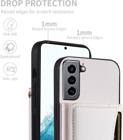 Phone Case for Samsung Galaxy S21 5G 6.2 inch Wallet Cover with Crossbody Shoulder Strap and Leather Credit Card Holder Pocket Slim Stand Cell Accessories S 21 21S G5 Girls Women Men White in Saudi Arabia