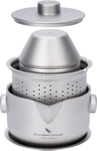 iBasingo 180ML Titanium Kung Fu Tea Set with 3 teacup Teapot with Strainer Dividing Cup Double-Layer Gaiwan Portable Tea Bowl Mug for Outdoor Camping Travel Picnic Backpacking Home Office Ti3137D in Kuwait