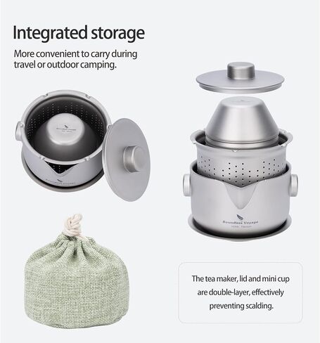 iBasingo 180ML Titanium Kung Fu Tea Set with 3 teacup Teapot with Strainer Dividing Cup Double-Layer Gaiwan Portable Tea Bowl Mug for Outdoor Camping Travel Picnic Backpacking Home Office Ti3137D in Kuwait