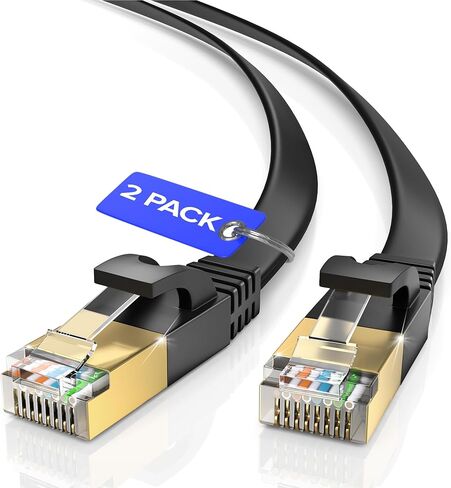 Cat7 Flat Ethernet Cable 2-Pack, 10ft Blue High-Speed Shielded Network Cable, 10Gbps 600MHz LAN Cord for Gaming, Streaming, PS5, Xbox, Smart TV, Router, Modem, and More in Kuwait