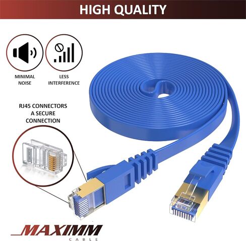 كابل إيثرنت مسطح Cat7 مكون من قطعتين، كابل شبكة محمي أزرق عالي السرعة بطول 10 أقدام، سلك LAN بسرعة 10 جيجابت في الثانية 600 ميجا هرتز للألعاب والبث المباشر وPS5 وXbox والتلفزيون الذكي وجهاز التوجيه والمودم والمزيد in Saudi Arabia