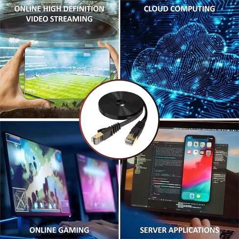 Cat7 Flat Ethernet Cable 2-Pack, 10ft Blue High-Speed Shielded Network Cable, 10Gbps 600MHz LAN Cord for Gaming, Streaming, PS5, Xbox, Smart TV, Router, Modem, and More in Kuwait