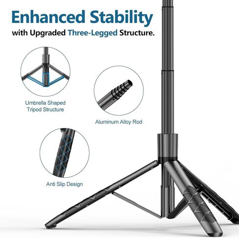 Selfie Stick Tripod for Phone with Light - 62" Phone Holder for Recording Selfie Stick Tripod Rotating Phone Stand Tall with Light 6 in 1 Selfie Stick with Light Portable Tripod in Saudi Arabia