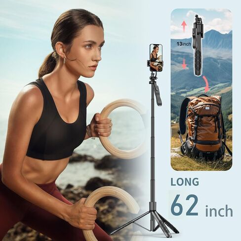 Selfie Stick Tripod for Phone with Light - 62" Phone Holder for Recording Selfie Stick Tripod Rotating Phone Stand Tall with Light 6 in 1 Selfie Stick with Light Portable Tripod in Saudi Arabia