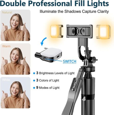 Selfie Stick Tripod for Phone with Light - 62" Phone Holder for Recording Selfie Stick Tripod Rotating Phone Stand Tall with Light 6 in 1 Selfie Stick with Light Portable Tripod in Saudi Arabia