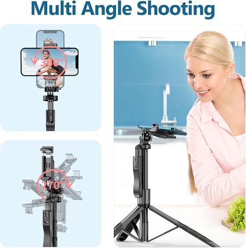 Selfie Stick Tripod for Phone with Light - 62" Phone Holder for Recording Selfie Stick Tripod Rotating Phone Stand Tall with Light 6 in 1 Selfie Stick with Light Portable Tripod in Saudi Arabia